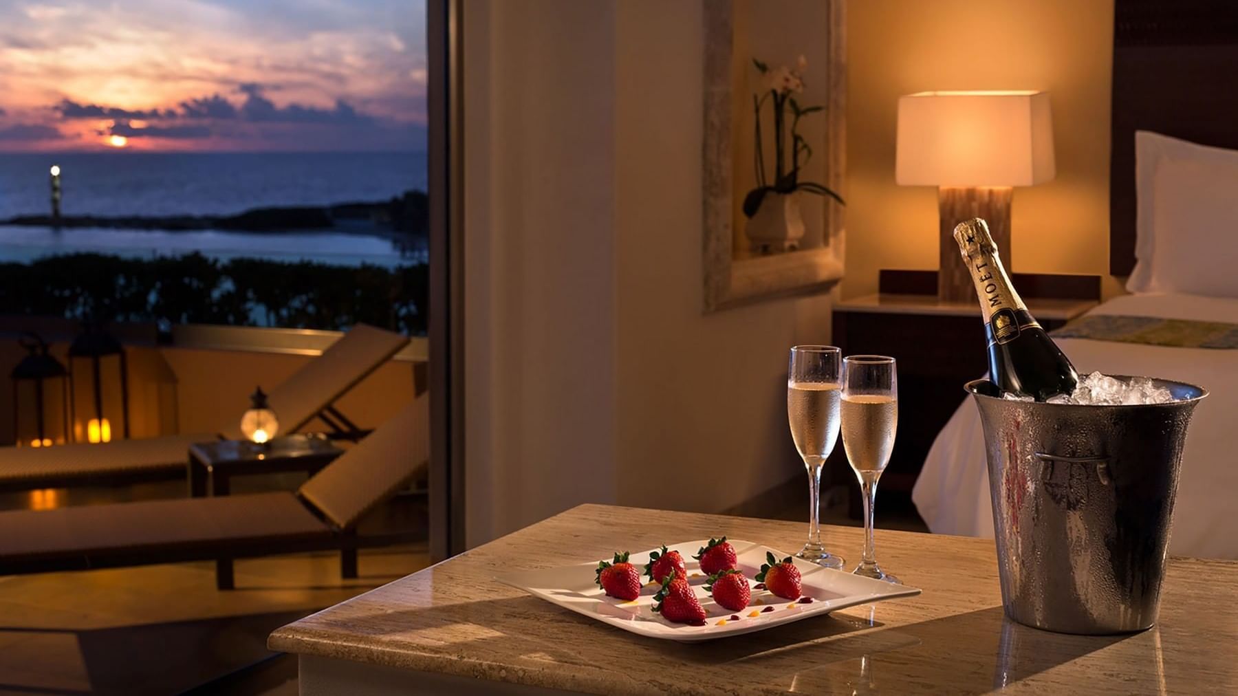 Strawberries & champagne served at Grand Fiesta Americana