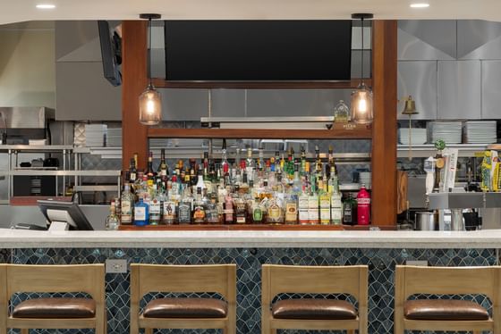 Close-up on the alcohol station at Holiday Inn Hotel