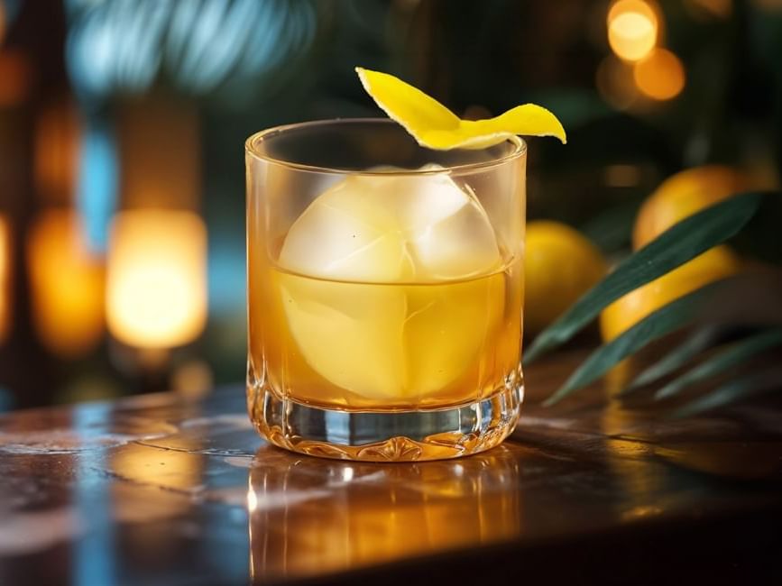 Close up of Old Fashioned cocktail featuring A Bold Twist On Tradition offer by Imperial Lexis Kuala Lumpur