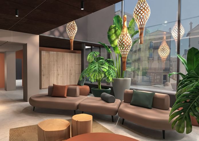 Interior & decor of lounge area with brown sofas at Oceania Hotels