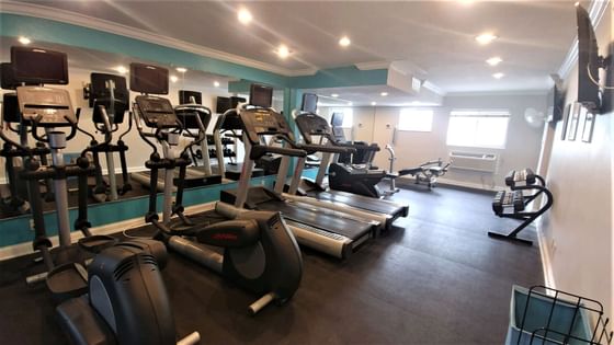 Gym equipment in the fitness center at Bilmar Beach Resort