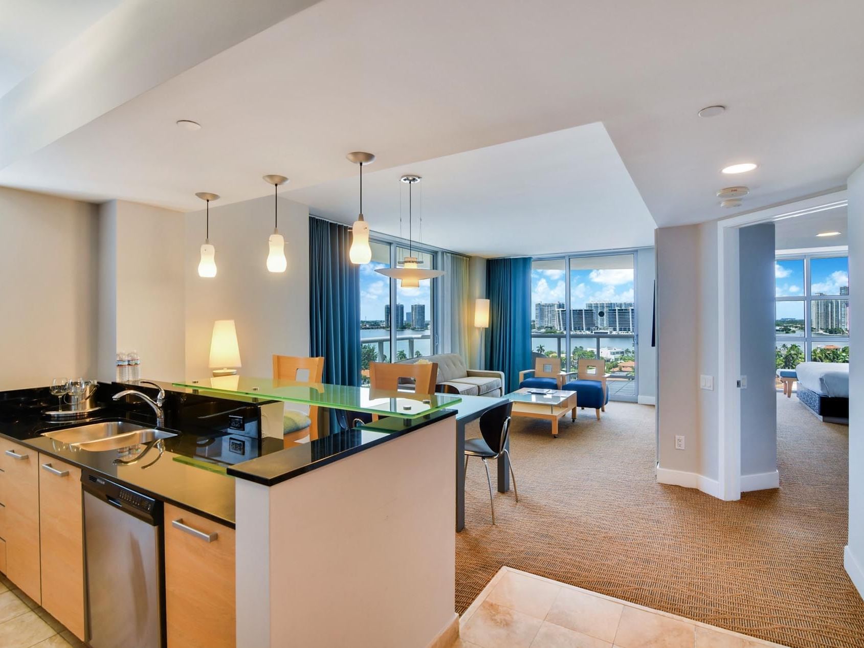 Kitchen area of Deluxe Oceanfront Suite at Marenas Resort Miami