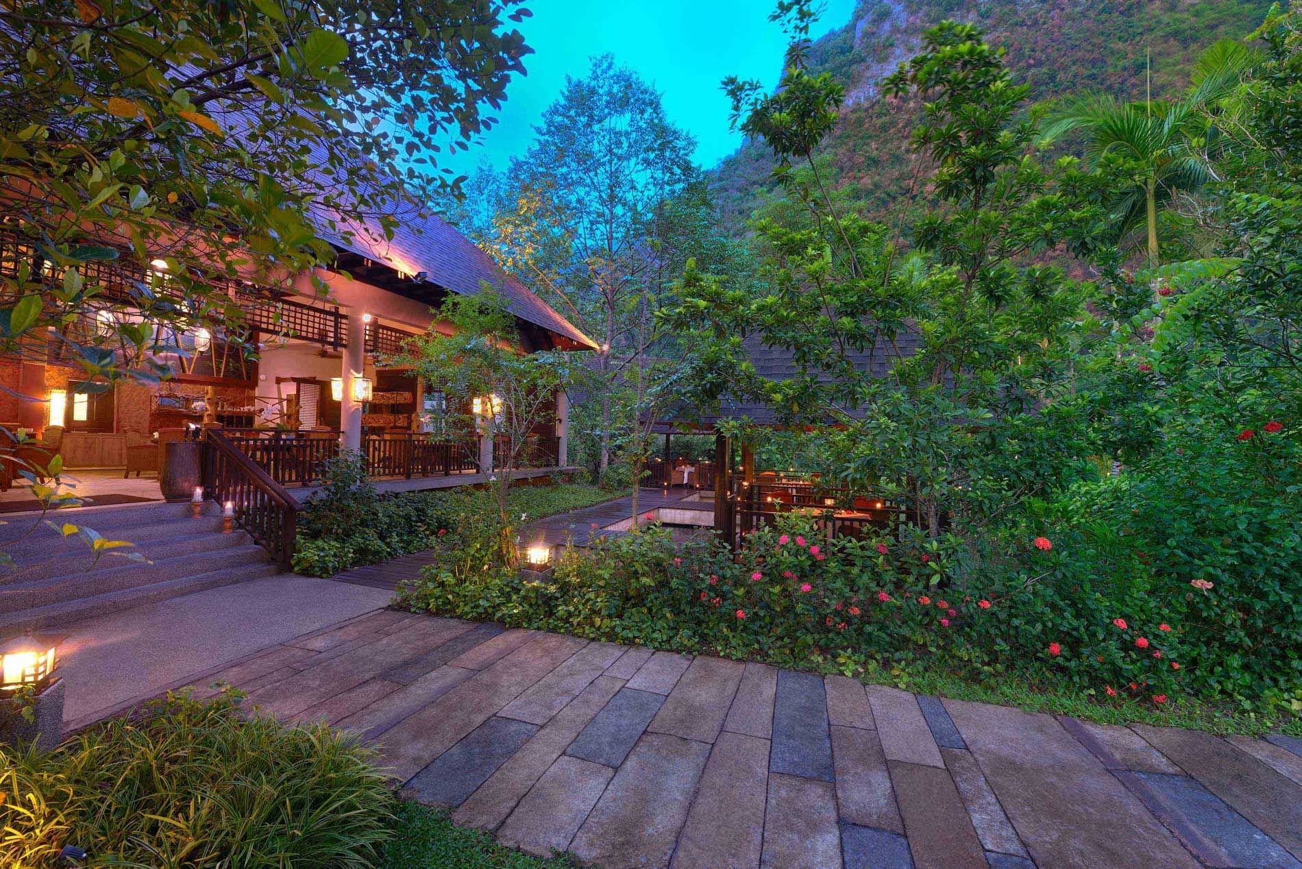 Exterior view of the entrance with a tropical vibe at The Banjaran Hotsprings Retreat Exterior