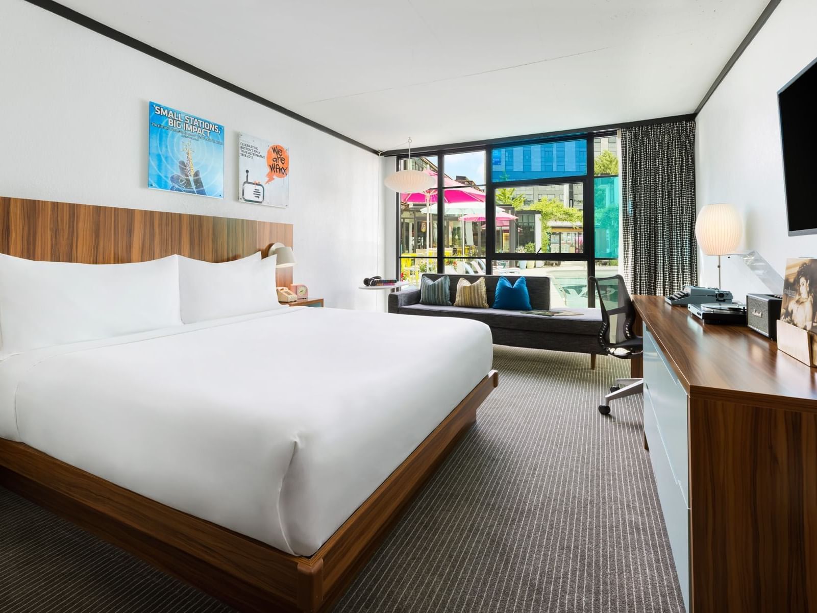 king bed room with pool view