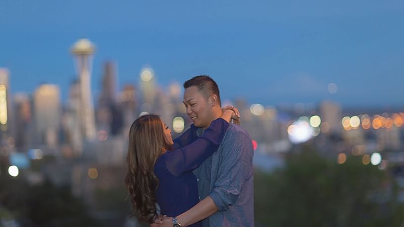 Portrait of a couple hugging at Warwick Seattle