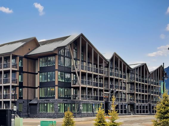 Exterior of Timberstone Mountain Lodge with dark wood paneling at Spring Creek Vacations