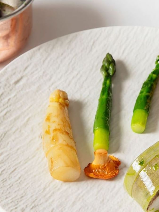 Asparagus spears with mushrooms served in Tom Brown at The Capital at The Capital Hotel, Apartments and Townhouse
