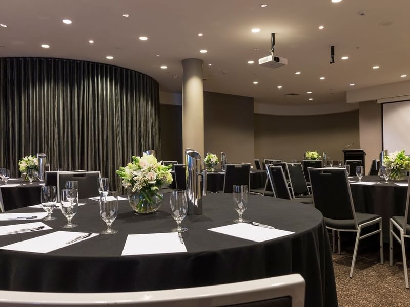 Banquet table set-up in Element Room at Pullman Albert Park