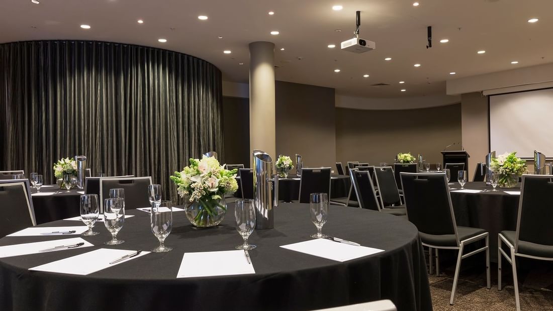 Banquet table set-up in Element Room at Pullman Albert Park