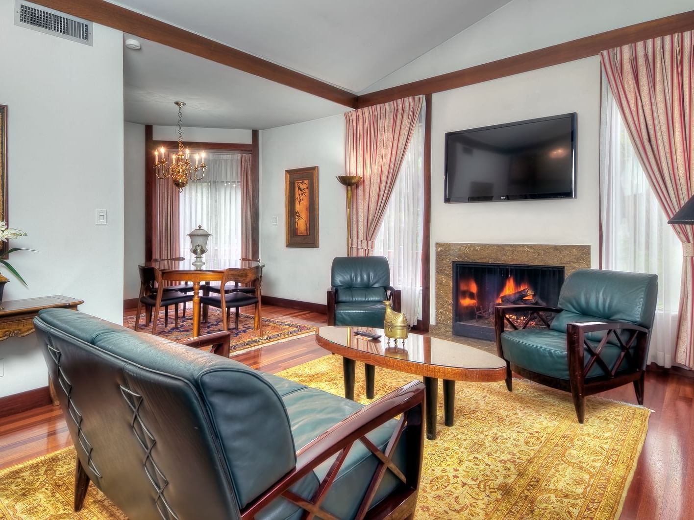 living room area with furniture and fireplace