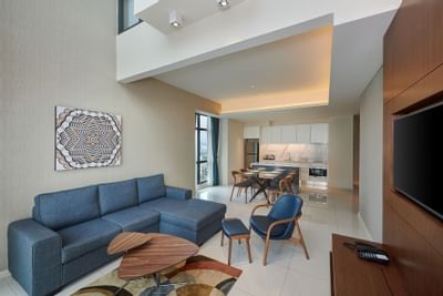 Livingroom with TV in Pinnacle Suite at Tribeca Serviced Suites