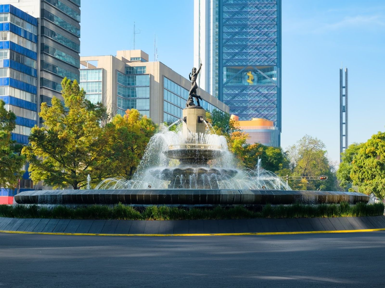 Low-angle view of a water fountain in Mexico City, La Colección
