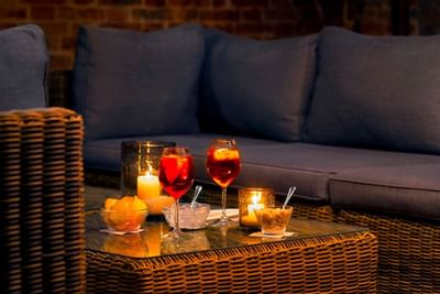 Wine by candles in Bisanzio Café & The Patio at Hotel Bisanzio