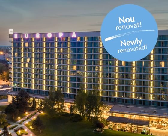 Aerial view of Ana Hotels Europa Eforie Nord in the evening