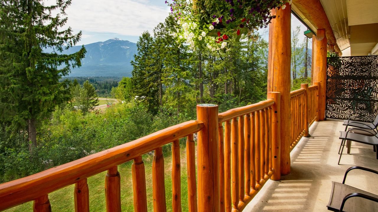 View of the mountains from hotel guest room balcony