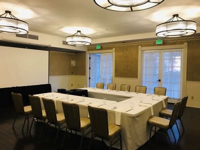 Interior of a u-shaped boardroom at Horton Grand Hotel