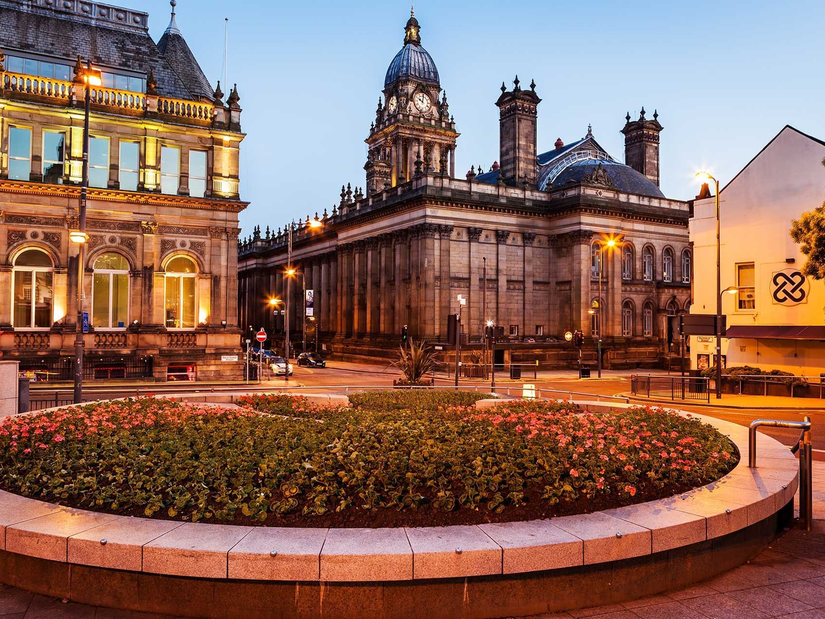 The stunning view of Leeds Town Hall near The Met Hotel Leeds