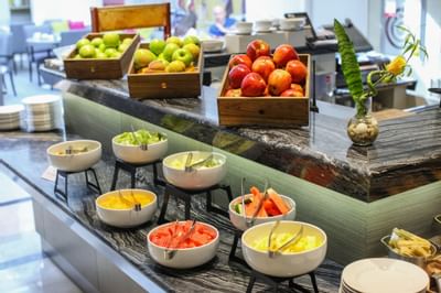 Fruits buffet setup on a counter at the Recoleta Grand Hotel