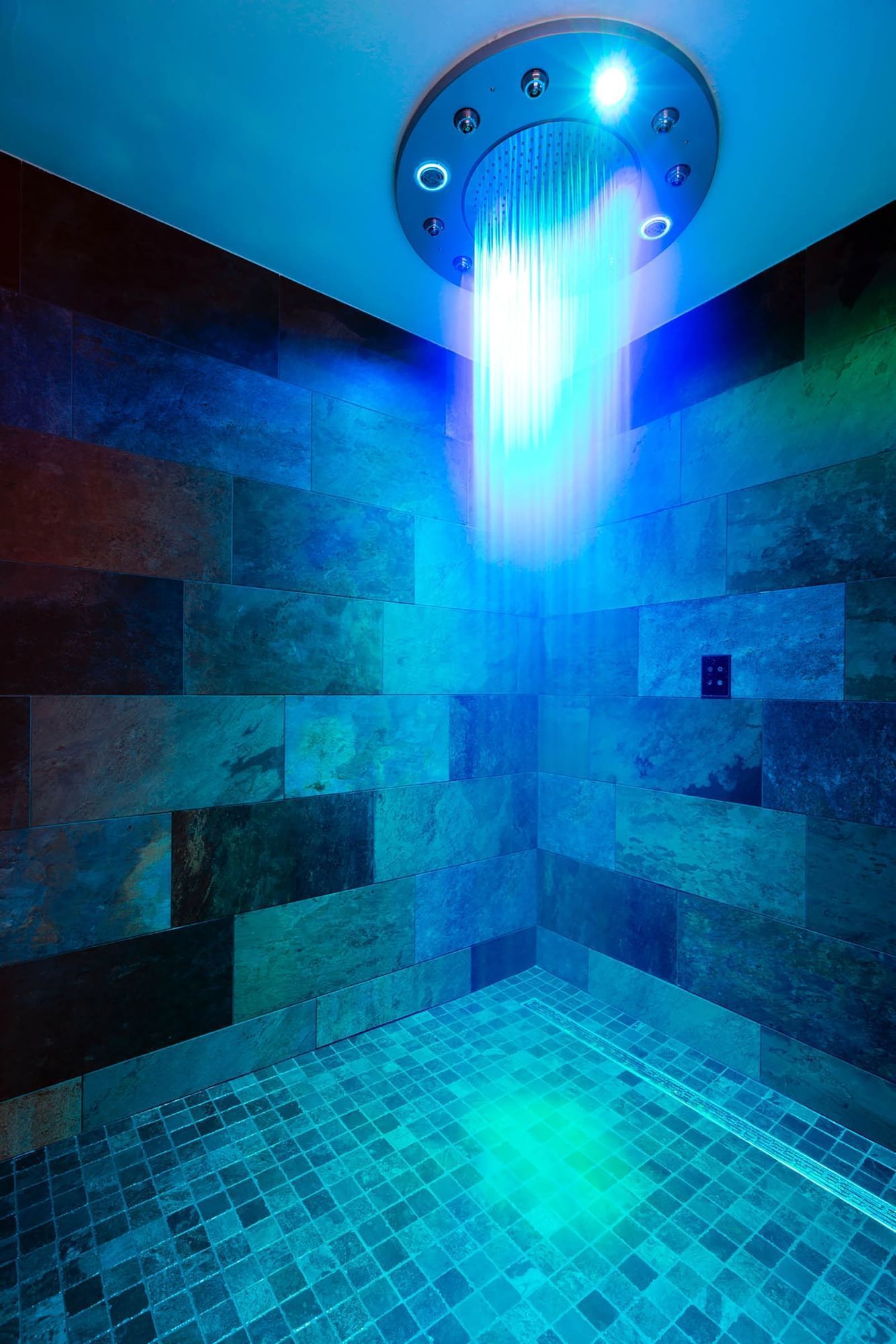 Blue Light in Spa Shower at Hotel Les Gentianettes, The Original