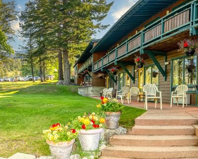 The exterior of Fairmont Hot Springs Resort with the garden