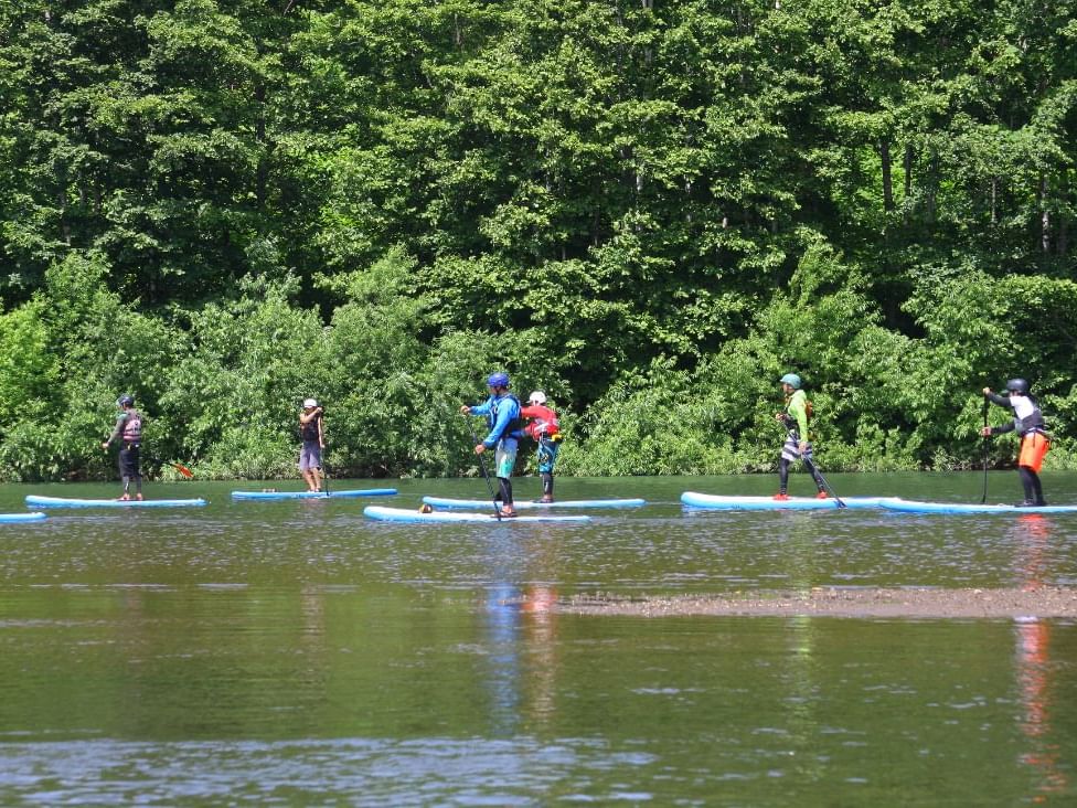 Stand-up paddle in Shiribetsu river near Chatrium Niseko Japan