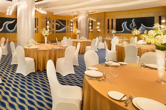 Banquet table setup in Ballroom at City Seasons Muscat