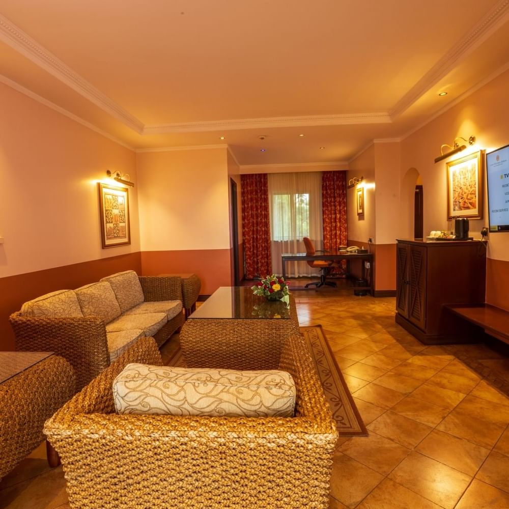 Executive Suite living room at Lake Victoria Serena Golf Resort & Spa in Kampala.