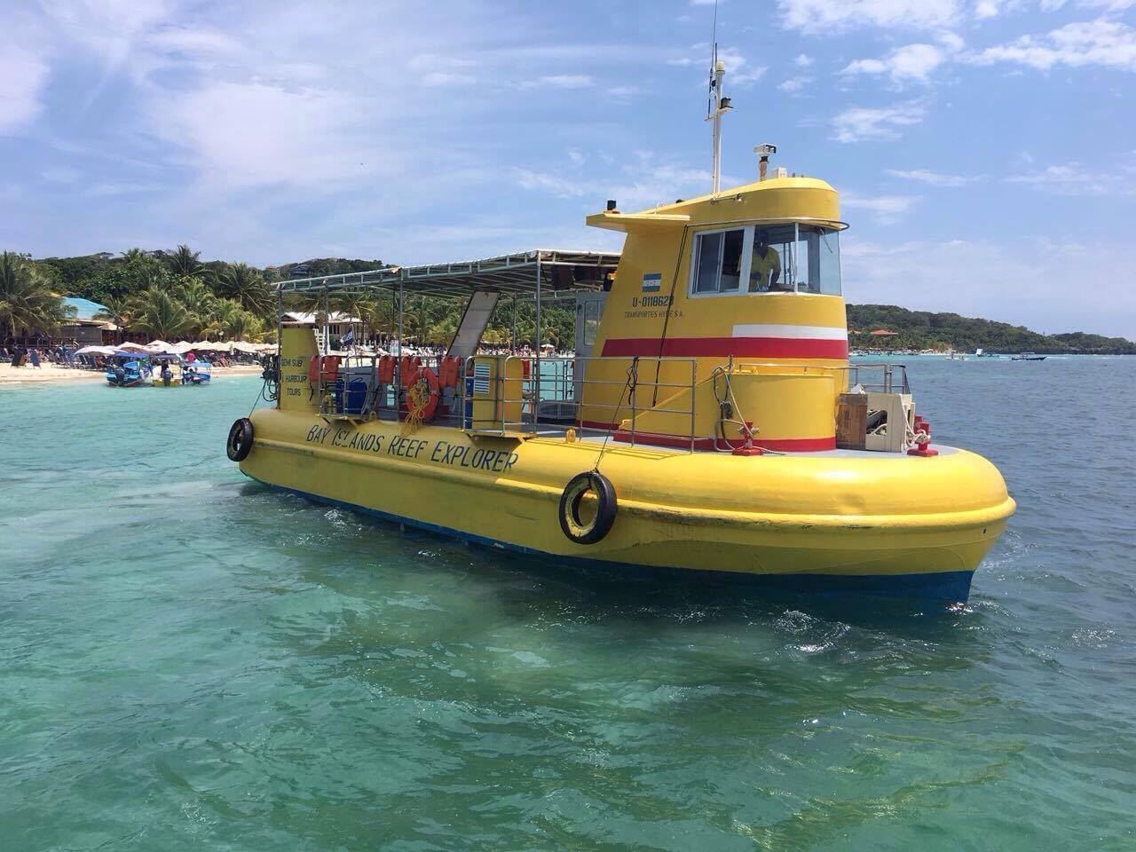 Closeup on a Glass Bottom Boat in the ocean near Infinity Bay