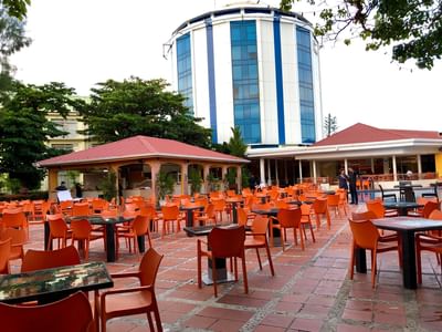 Well-arranged outdoor dining area at Pegasus Hotel Guyana