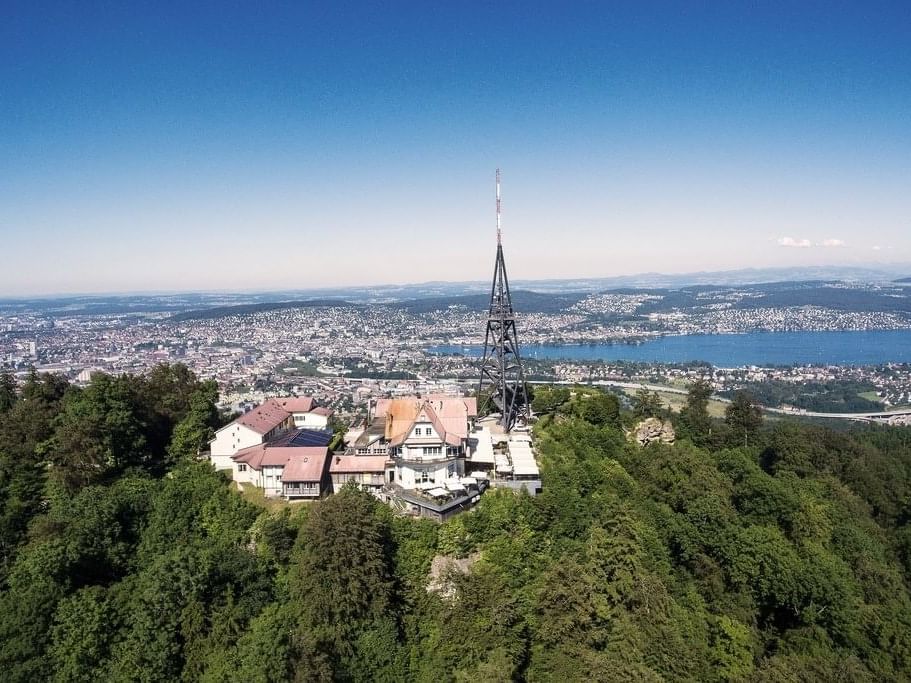 Panoramic view of Uetliberg Mountain peak near Sternen Oerlikon