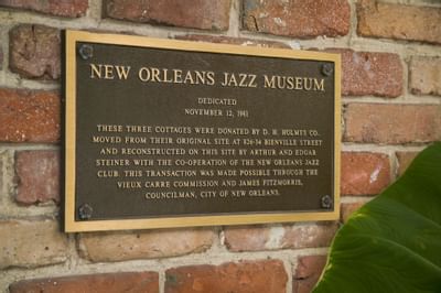 Plaque in New Orleans Jazz Museum entrance, Hotel St. Pierre