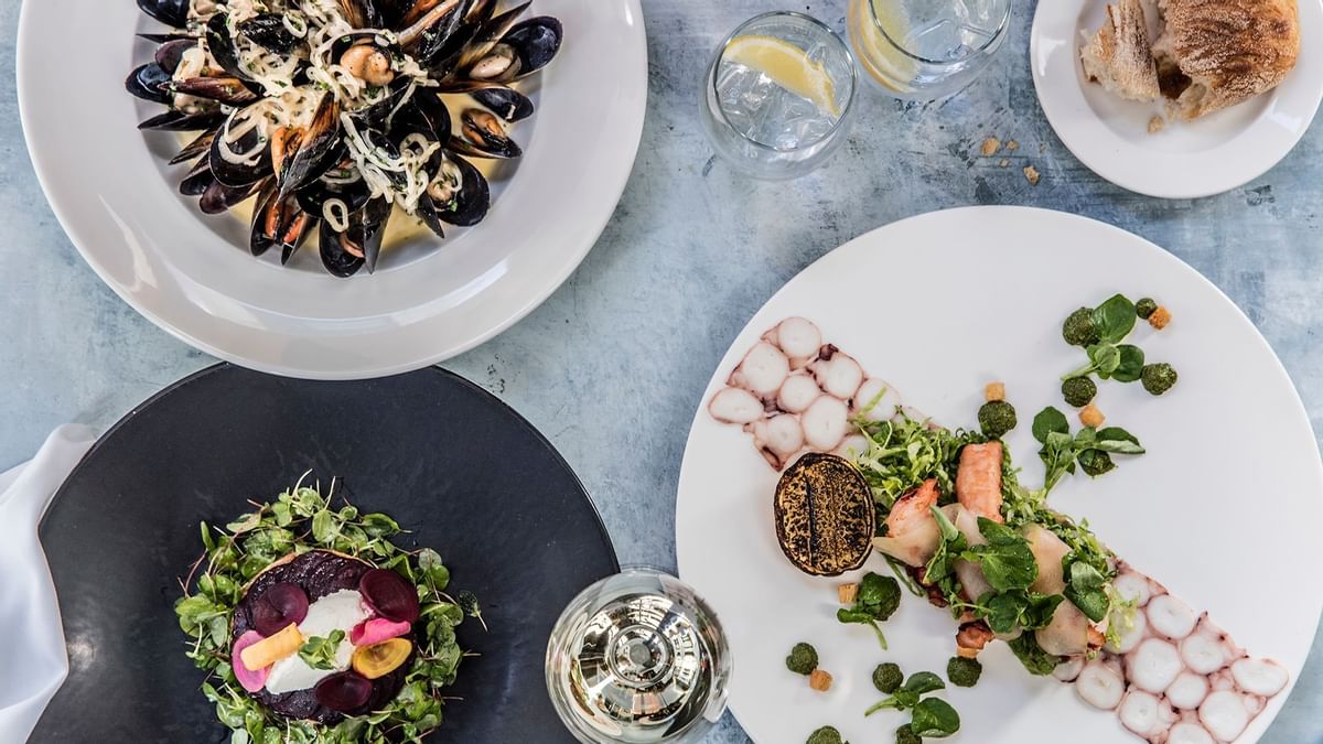 Close-up of served dishes in Bistro Guillaume at Crown Hotels