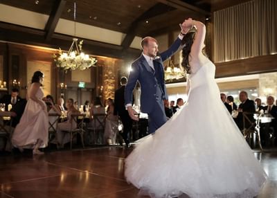 Bride & Groom having their first dance at Stein Eriksen Lodge