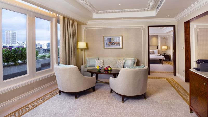 The living area in the Palladian Suite at Fullerton Singapore