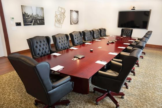 Meeting room with long conference table