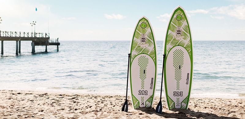 Two Surfing boards on the beach at Marbella Club