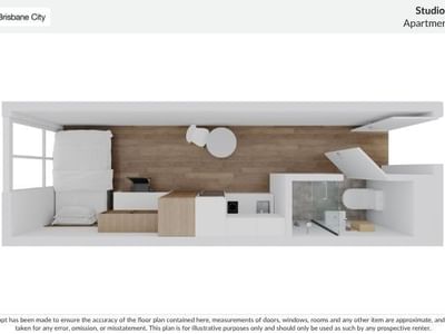 Studio King Single Apartment floor plan at UniLodge Brisbane City.