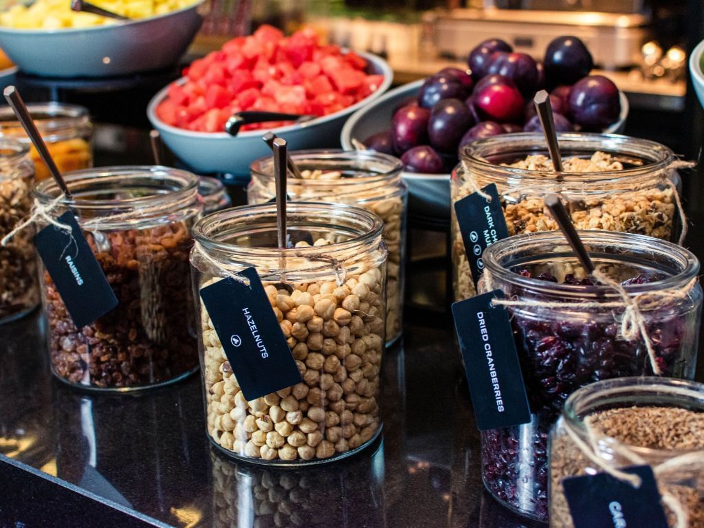 Close-up of cereals in jars in The Iris at The Hotel Brussels