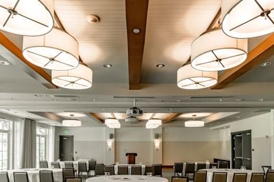 Olympic Ballroom with a table arrangement at Alderbrook Resort & Spa