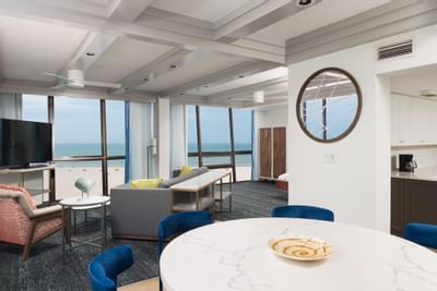 Living area overlooking the sea in Coconut Palm Penthouse at Bilmar Beach Resort