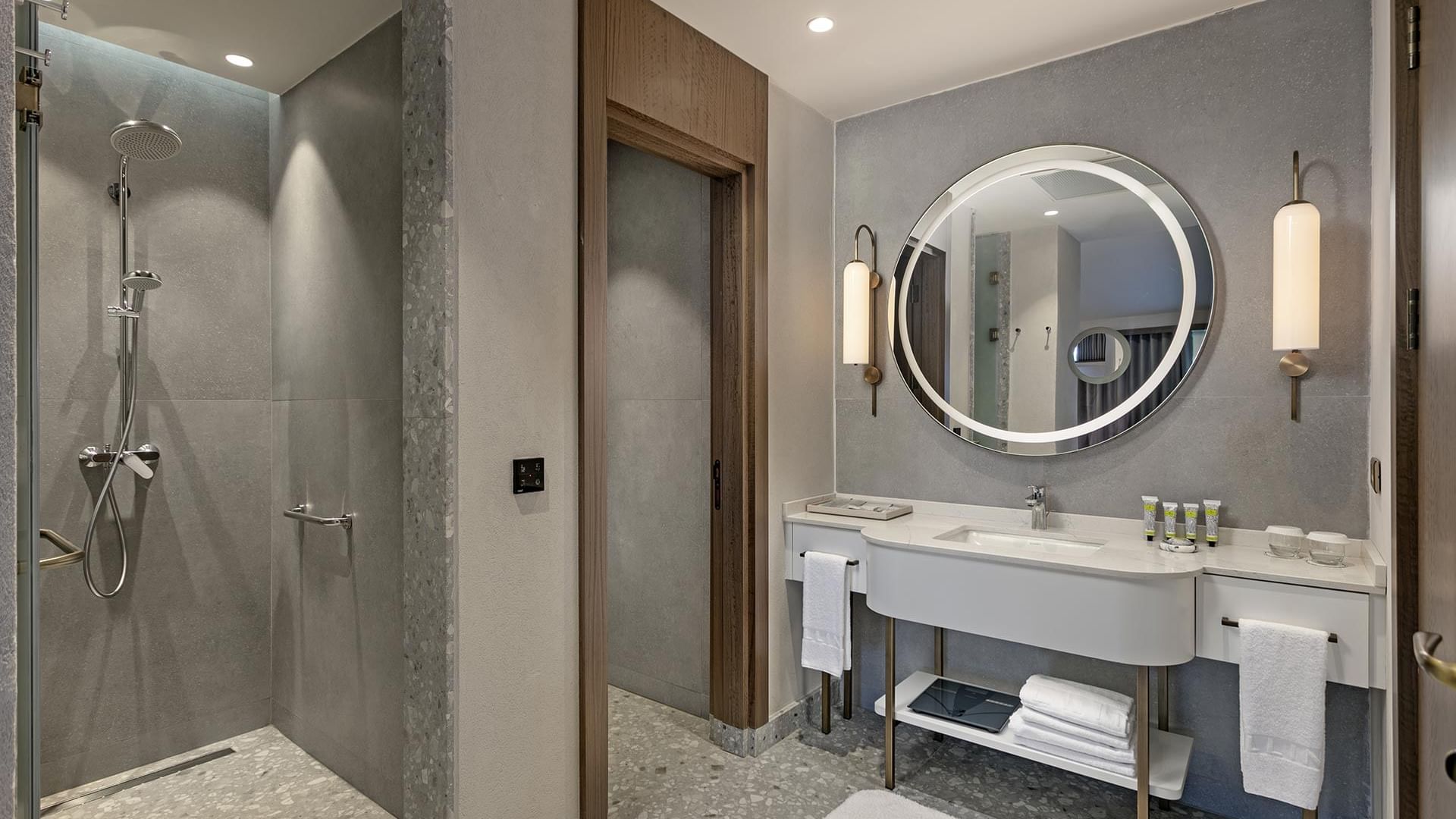 Bathroom with vanity & shower area in Family Roof Suite with Jacuzzi at Cullinan Belek