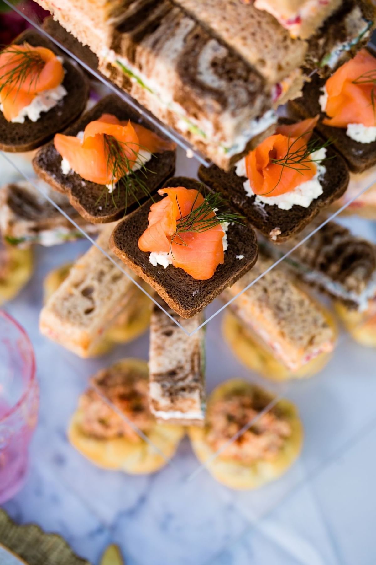 Close-up of desserts arranged at The Mayo Hotel