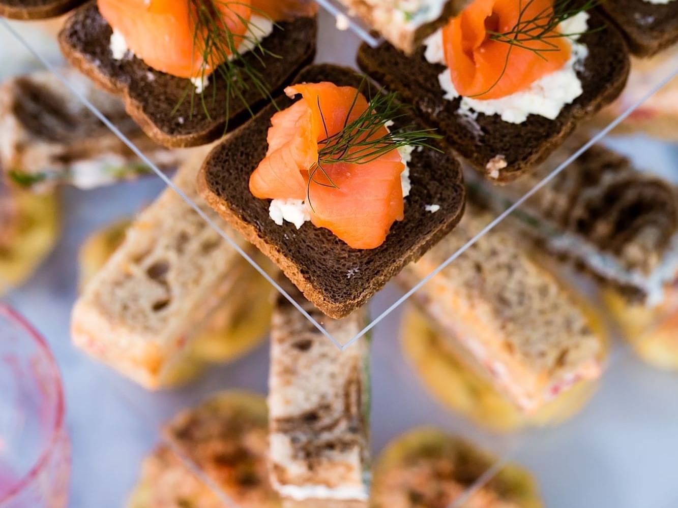 Close-up of desserts arranged at The Mayo Hotel