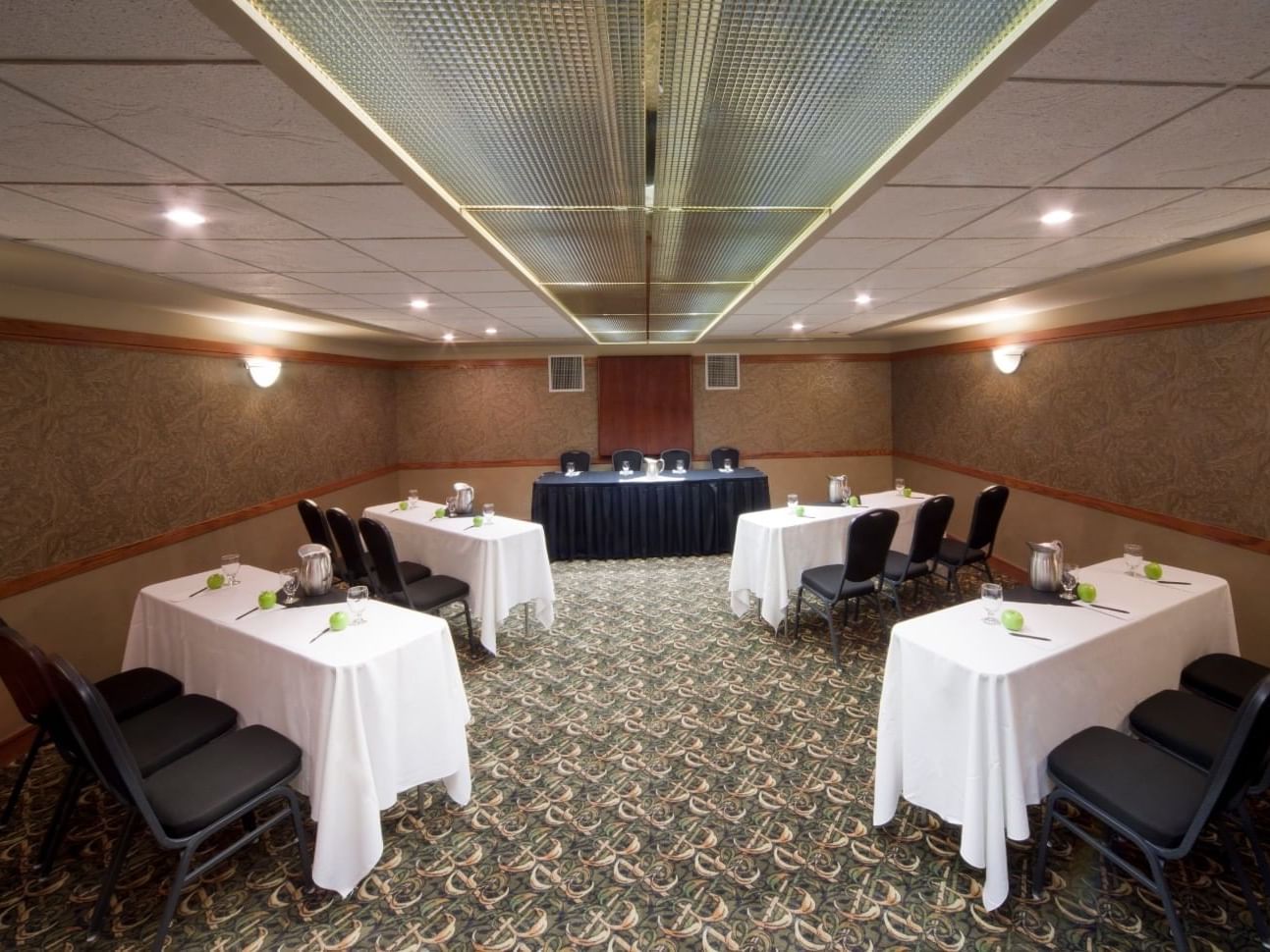 Herringbone table set-up in J. Walter meeting room at Varscona Hotel on Whyte