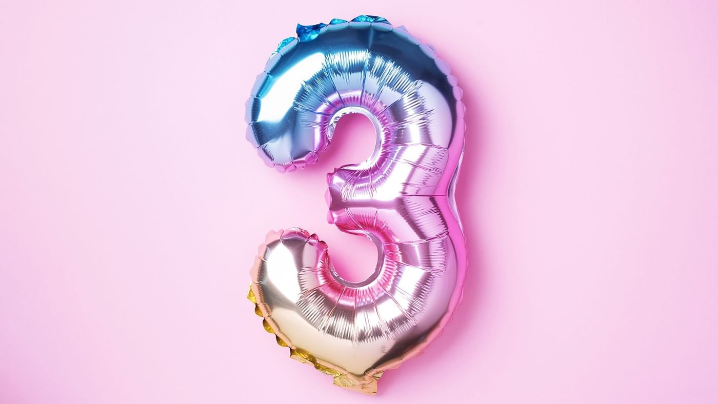 A Foil balloon of number 3 at Crown Hotels