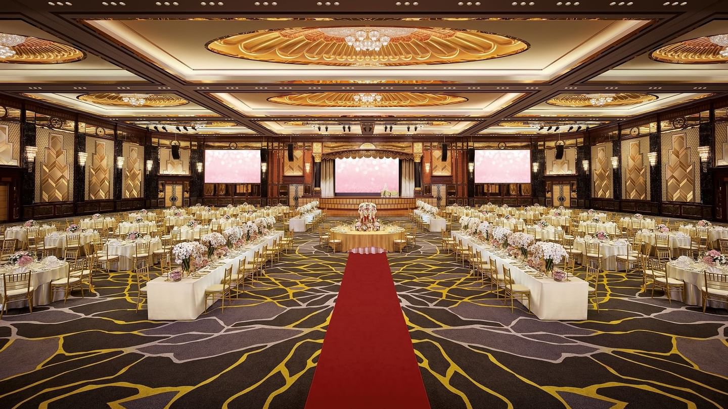 Banquet & long tables in Grand Lagoon Ballroom at Sunway Resort