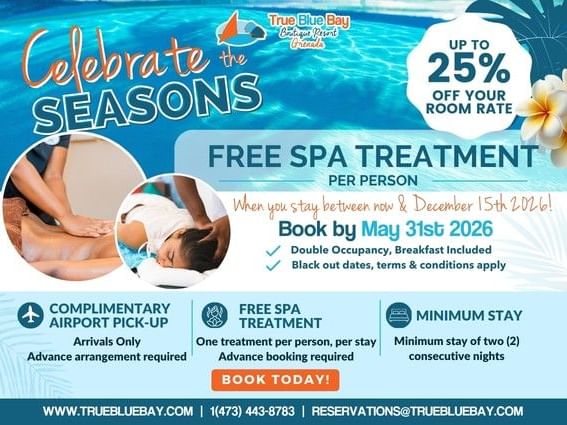 Celebrate The Seasons offer with up to 25% off and free spa treatment per person.