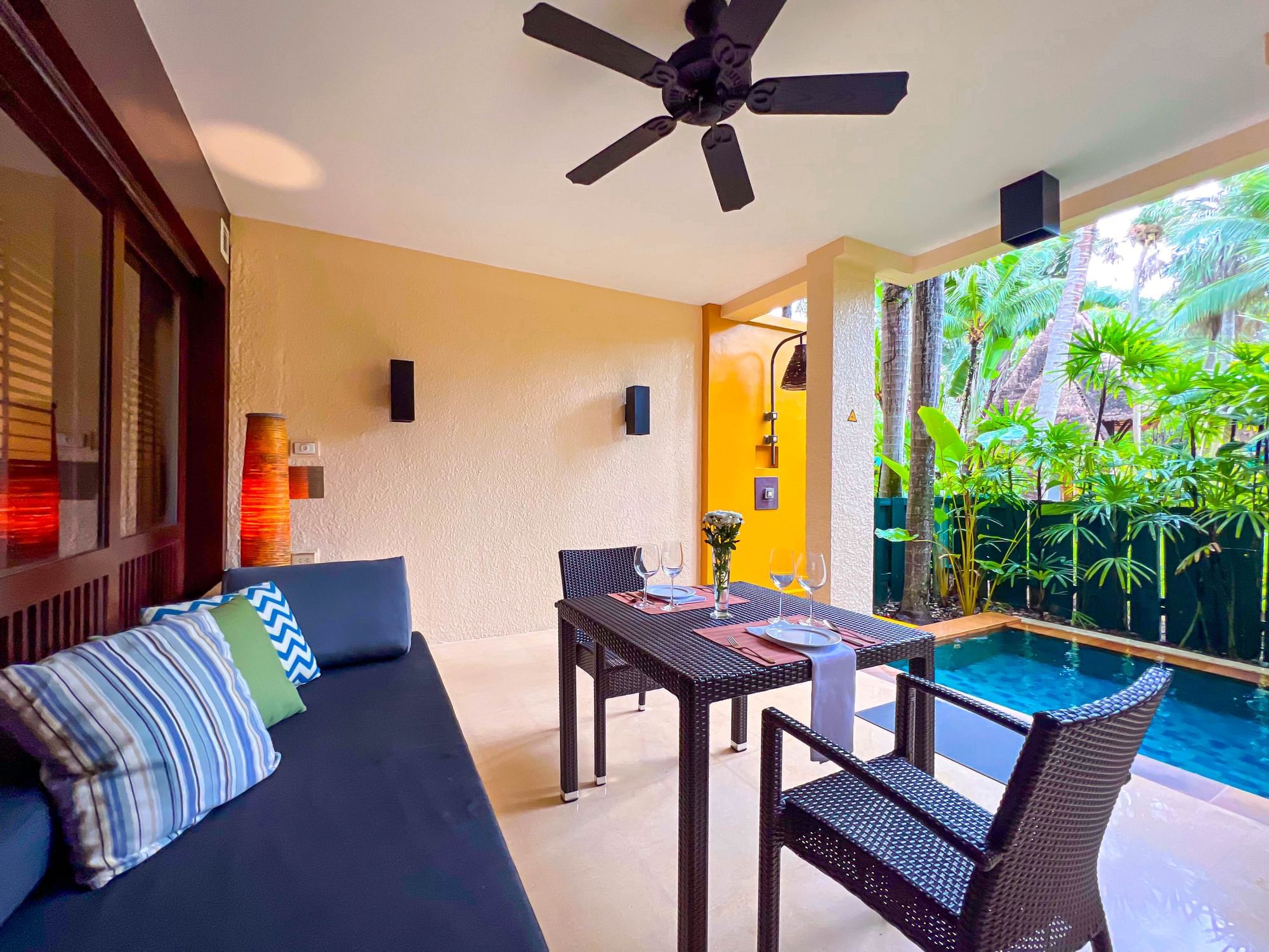 Outdoor area of Plunge Pool Villa with sofa bed and plunge pool