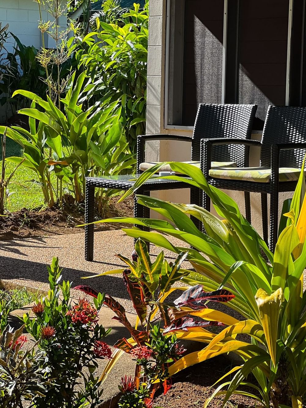 Two chairs on the patio of Studio Villa at Tokatoka Resort Nadi Fiji International Airport.