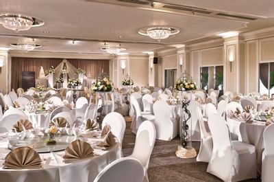 Banquet table setup in an event Hall at Goodwood Park Hotel